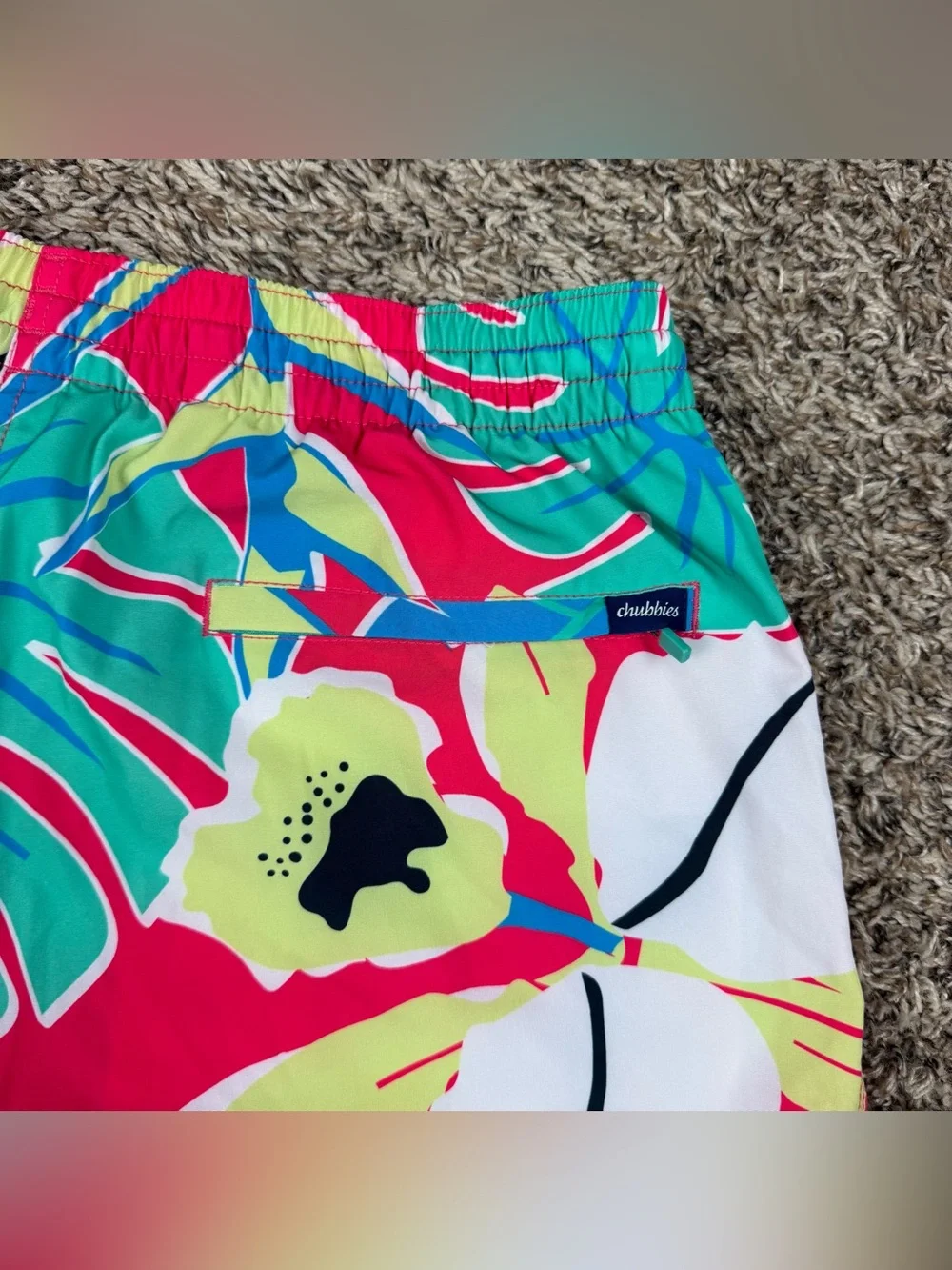 Chubbies Mens Red Tropical Floral Palm Leaf Swim Trunks XL 4” Inseam Lined
